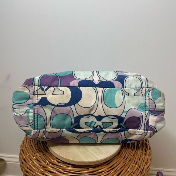 Coach Kyra Scarf Print C Signature Tote Bag Purple Blue Vintage Geometric Medium - Picture 8 of 10